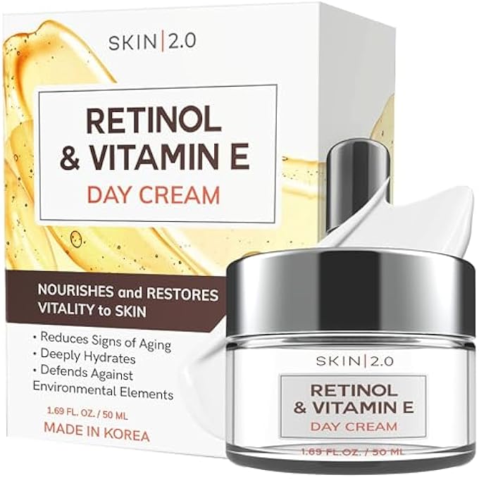Skin 2.0 RETINOL & VITAMIN E FACE MOISTURIZER - DERMATOLOGIST TESTED, HYDRATING, RESTORES SUN-DAMAGED SKIN, ANTI-AGING - REDUCES ACNE SCARS, CLEAN BEAUTY, CRUELTY-FREE KOREAN SKINCARE - 1.69 FL OZ - Image 1